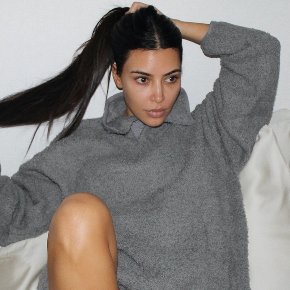 Skims Cozy Knit Pullover Sm Smoke 